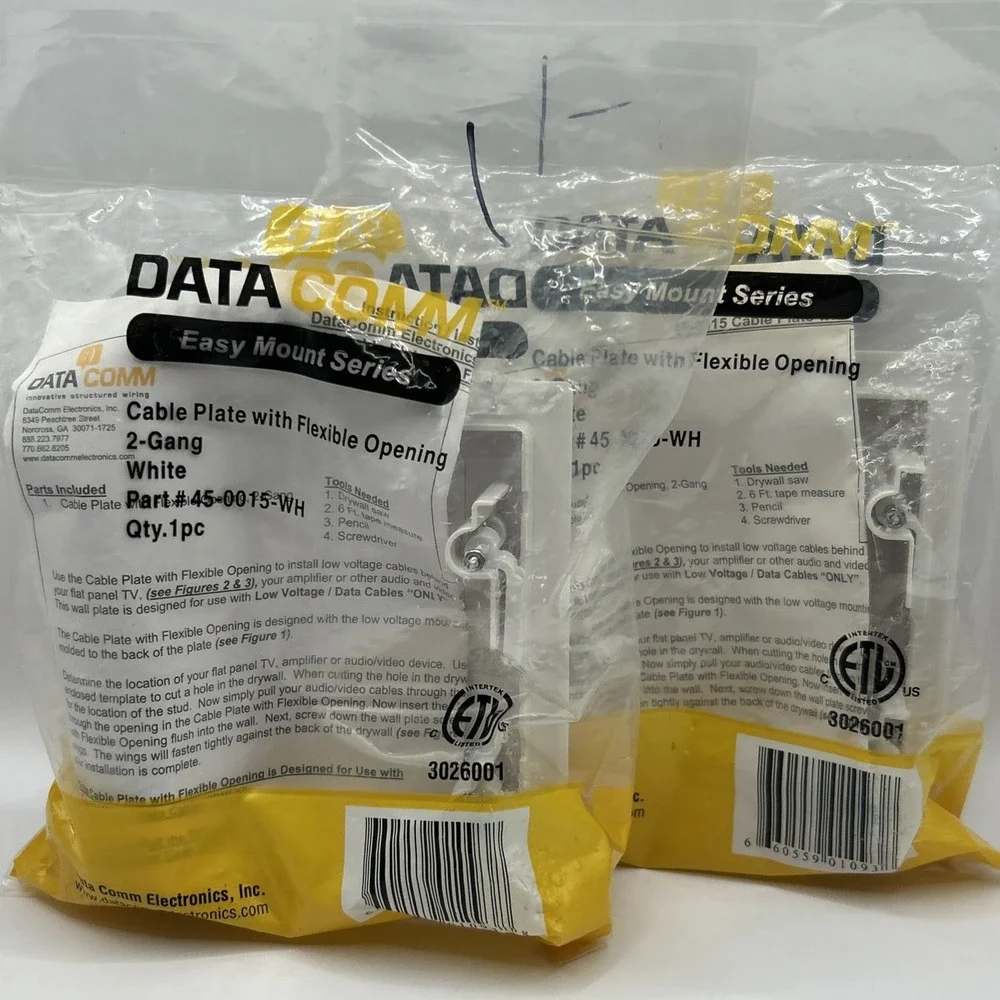 2 DATACOMM ELECTRONICS 45-0015-WH 2-Gang Cable Plate with Flexible Opening White